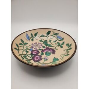 Vintage Hand-Painted Porcelain plate w/ Brass Encased - Mid-Century Chinoiserie